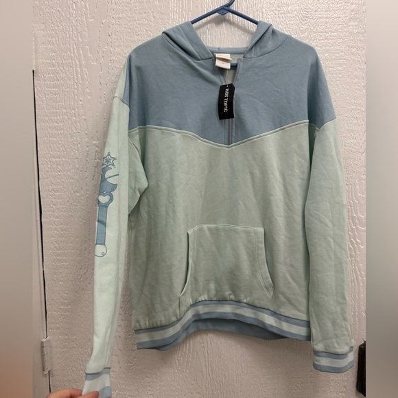 HOT TOPIC Sailor Moon Uranus & Neptune 1/4 Zip Hoodie XL NWT Light Blue Manga - Picture 1 of 11